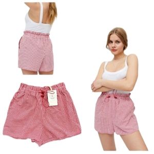New! Urban Renewal Remnant Seersucker Red Plaid Pull On Shorts Size M